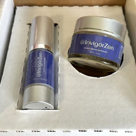 (NEW) InvigorZen Wrinkle Freezing Moisture Cream 1 Oz &Facial Serum .50 Oz - Picture 2 of 7